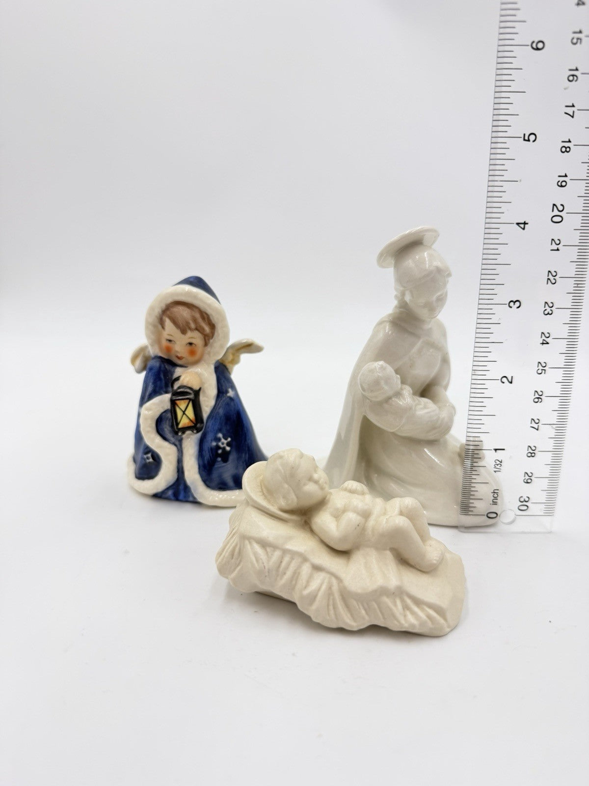 Vintage Goebel Germany Painted White Glossy Matte Mary & Jesus Angel Figurines