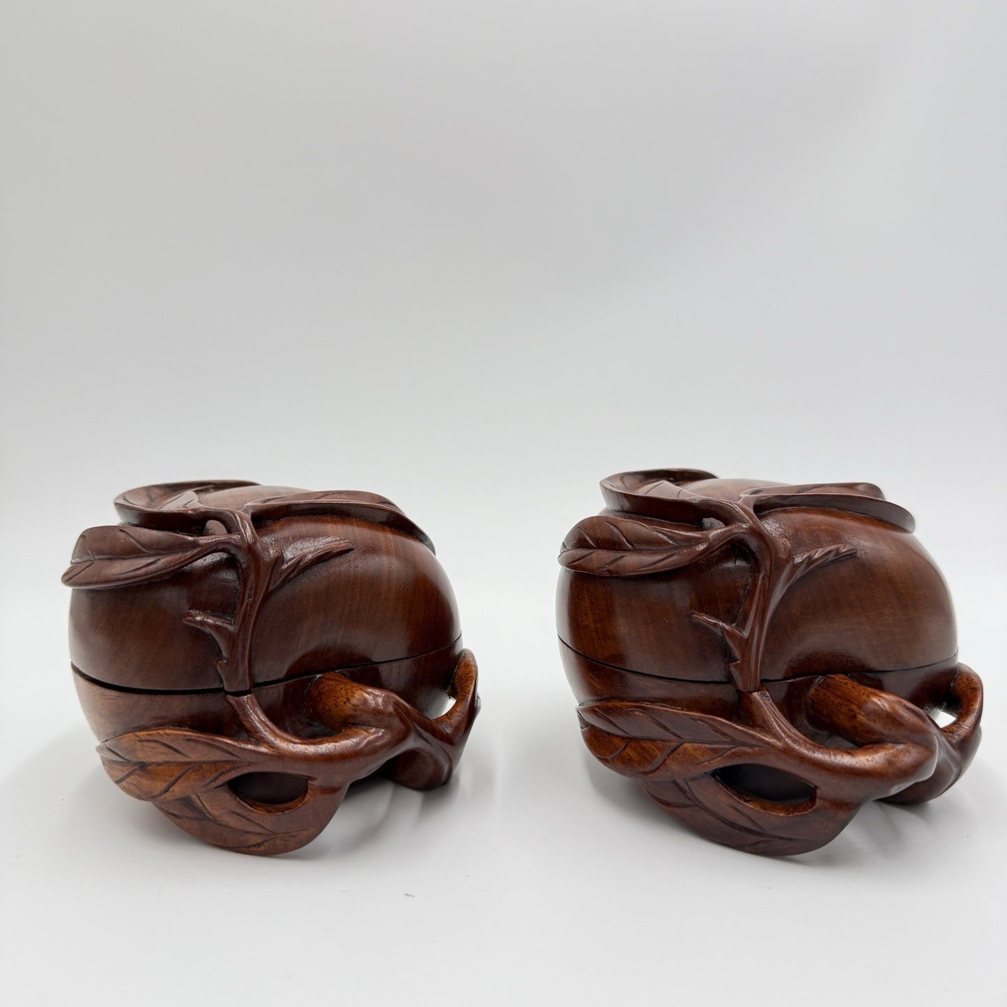 RARE Vintage Solid Wood Hand Carved Fruit Leafy Trinket Box Ornate Folk Art