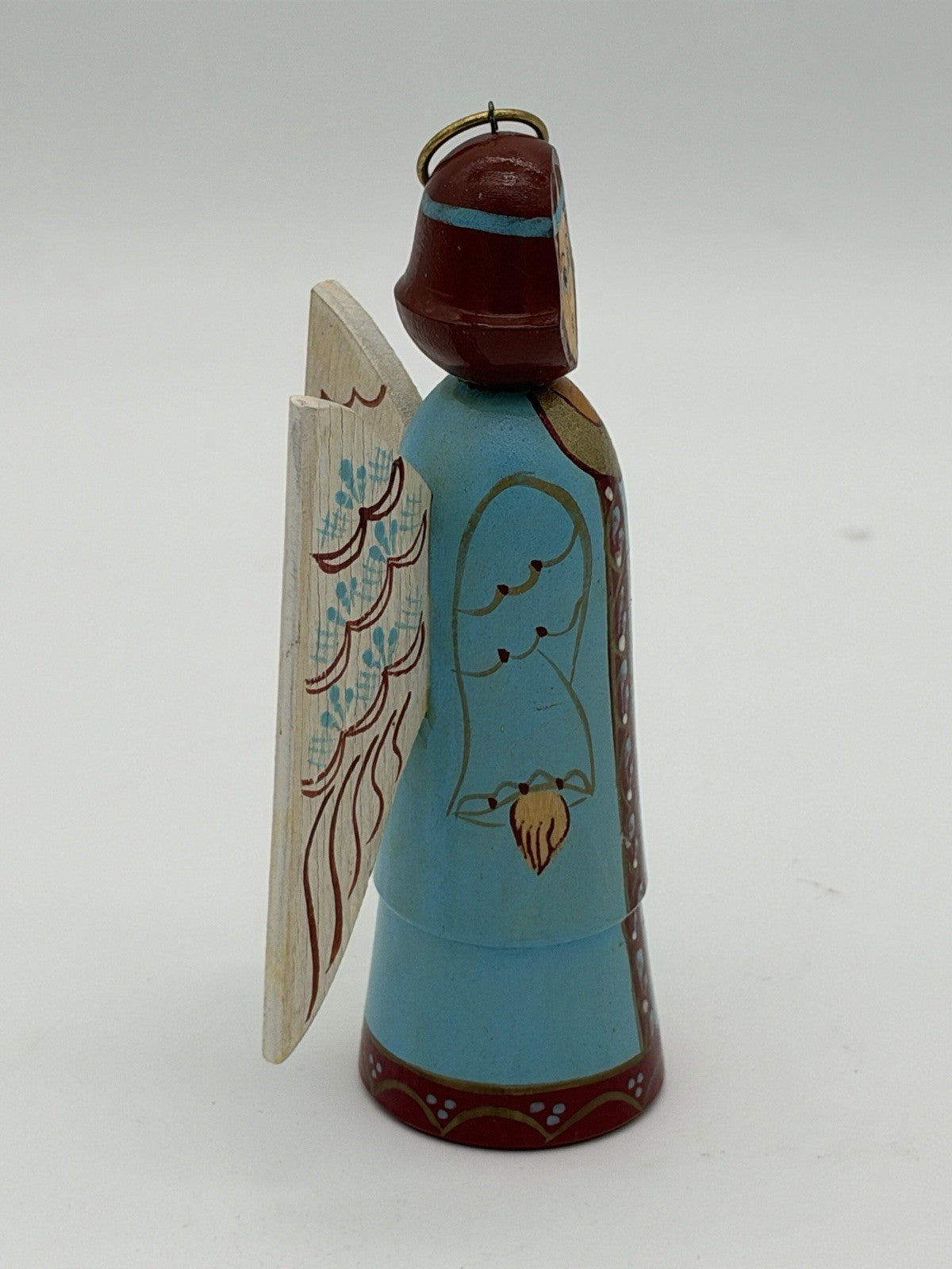 Vintage Folk Art 1998 Wood Carved Angel Christmas Ornament USRR