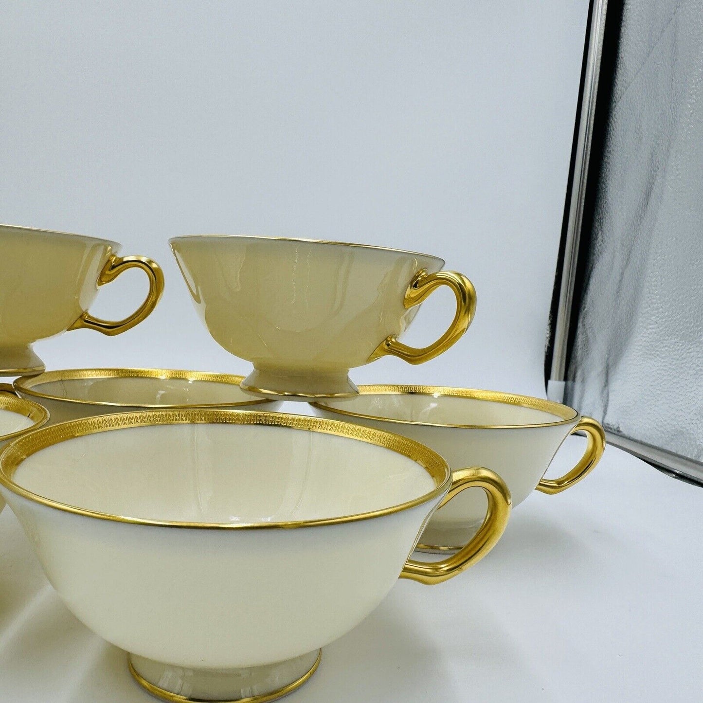 Lenox Tuxedo Gold J-33 Porcelain USA Tea Cups 10 Pieces