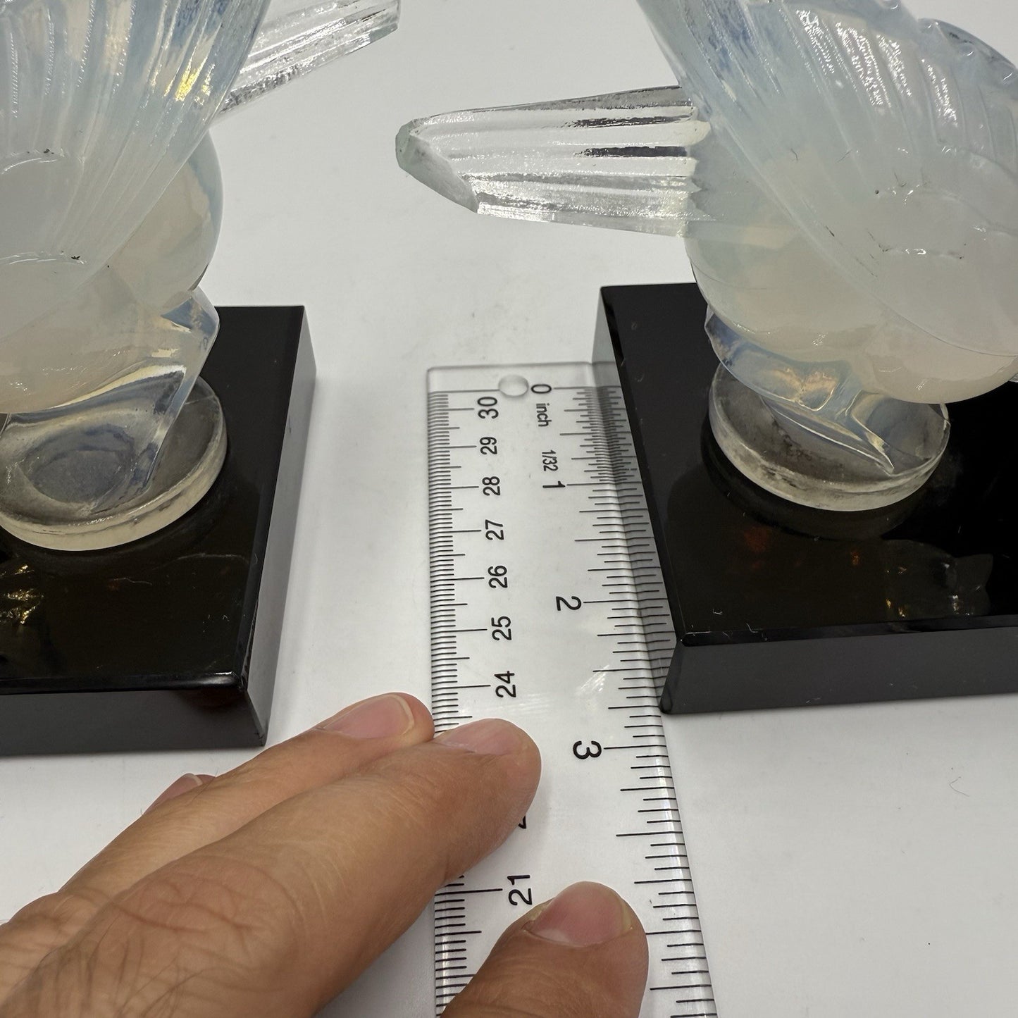 Sabino France Opalescent Art Glass Moineau Gourmand Sparrow Bookends Marble Base