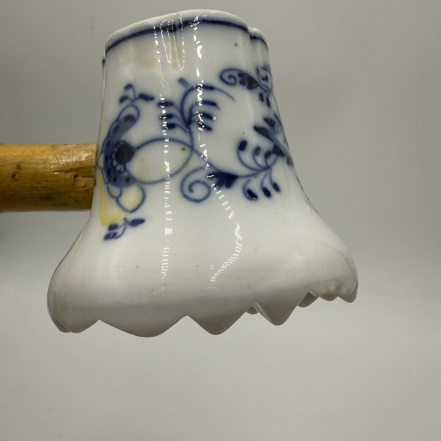 Antique Meissen Germany Blue Onion Meat Tenderizer with Wooden Handle Flaw
