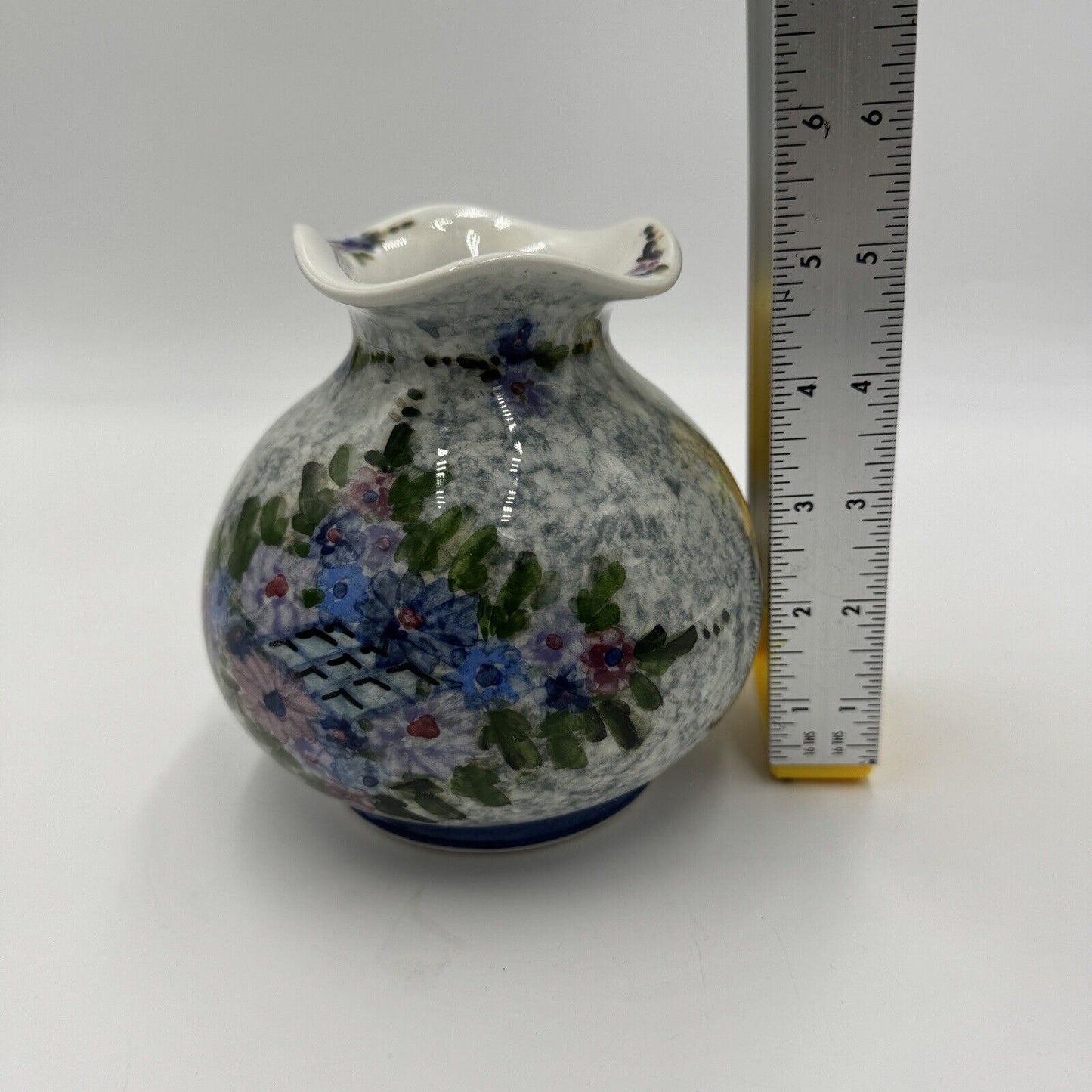 Tanagrea Studio Pottery Greece Floral Hand Painted Vase #379 5.5in H Vintage
