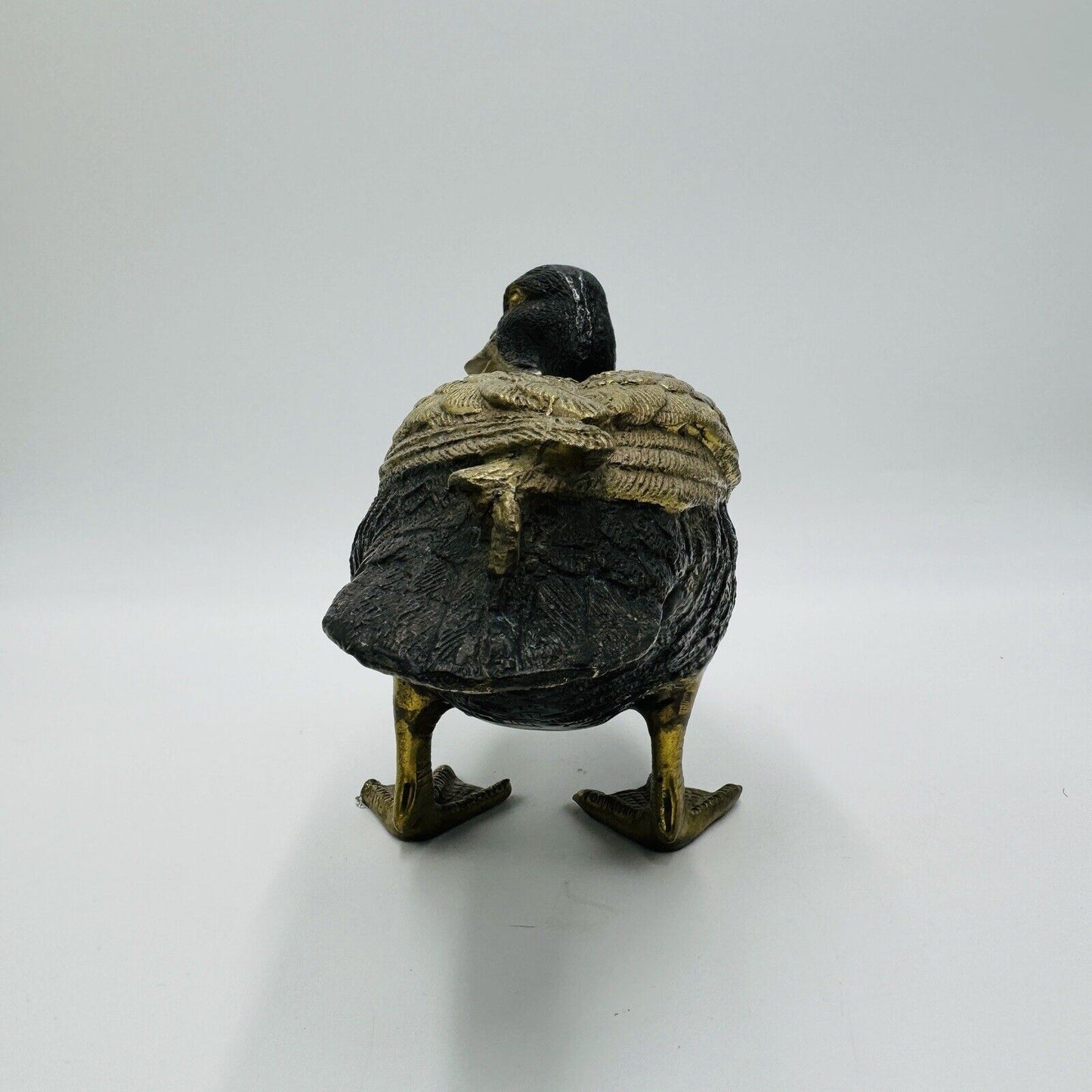 Brass Duck Mallard Sculpture Detailed Vintage 6in H x 11in L Rare MCM Solid