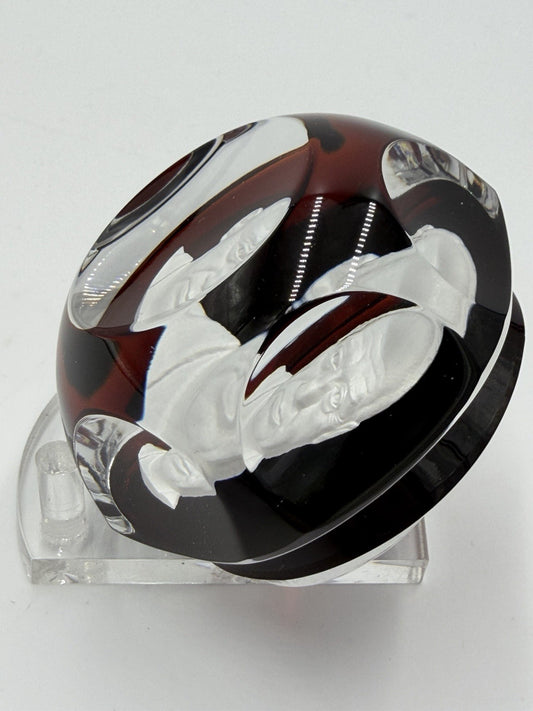 Baccarat France Crystal Adlai Stevenson Faceted Paperweight Red Signed
