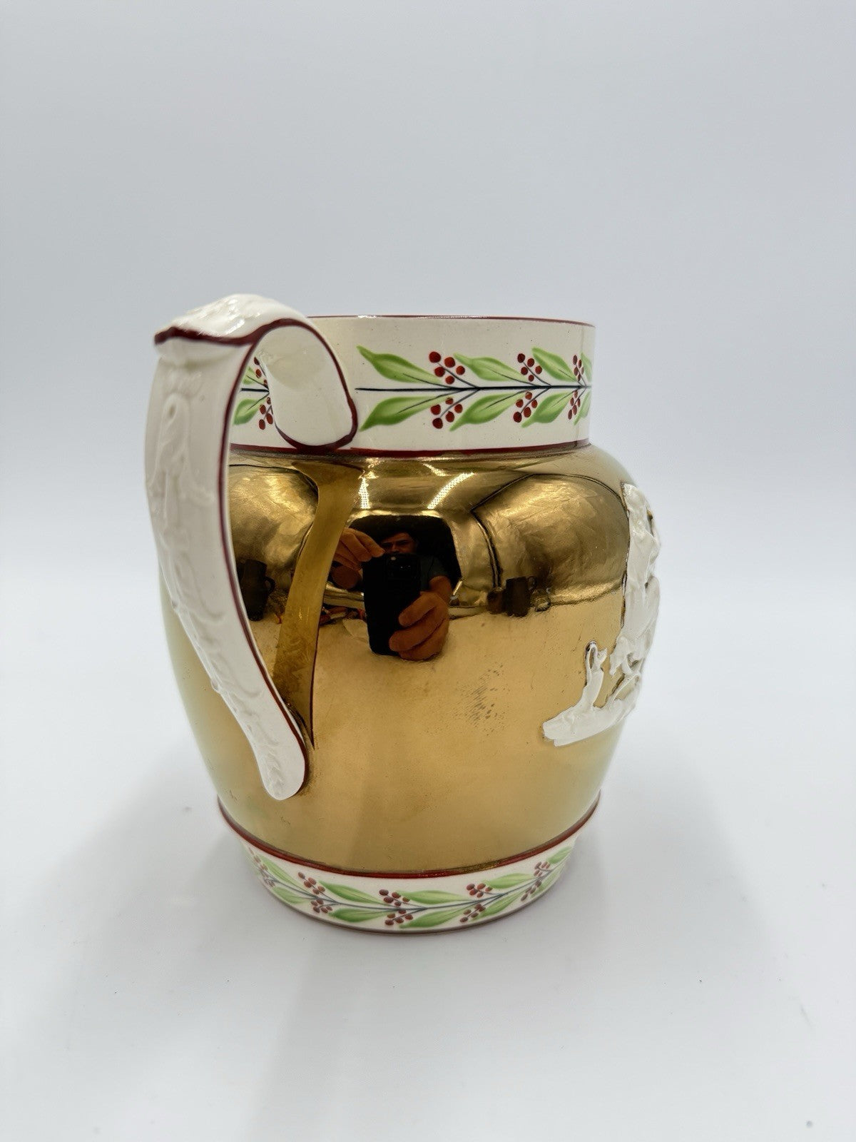 Antique Wedgwood England Queens ware Embossed Copper Luster Jug Mother & Child