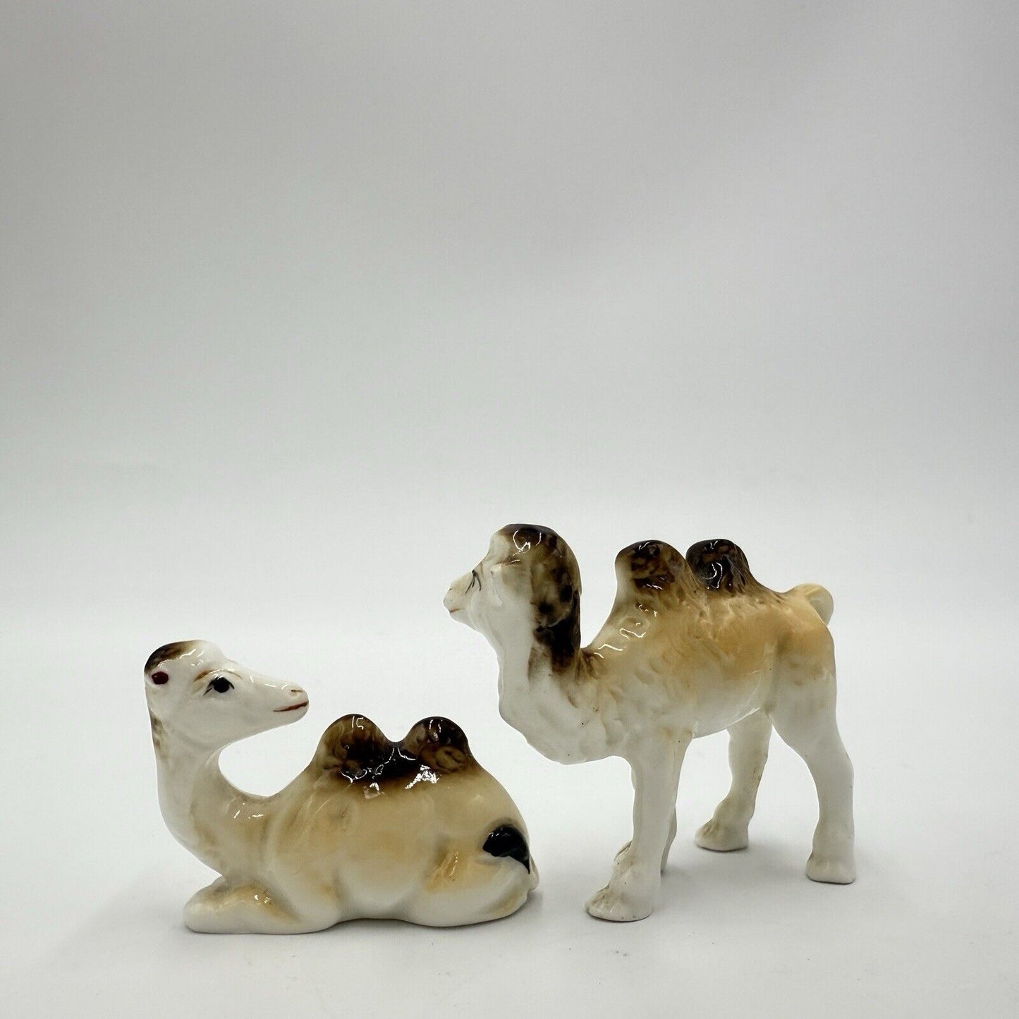 Vintage Japan Bone China Miniature 2 Hump Camels Figurine Pair