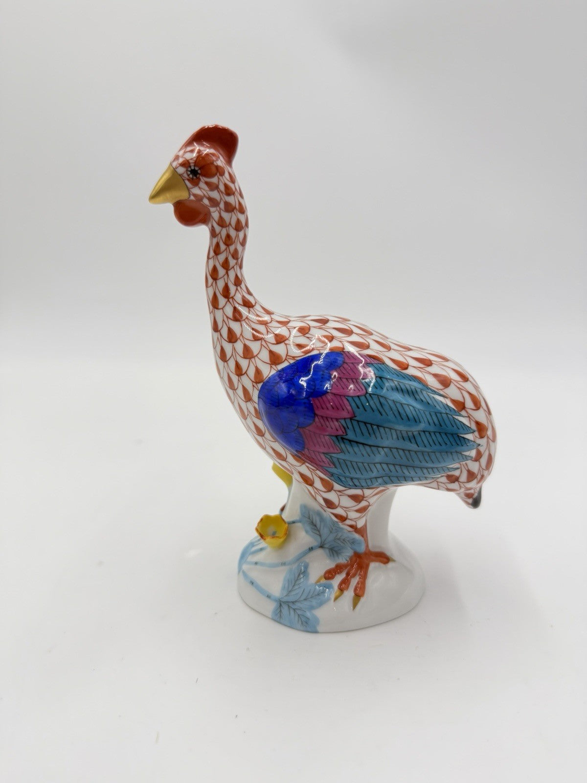 HEREND Hungary Porcelain Guinea Hen Bird Fowl Fishnet Hand Painted 6" Figurine