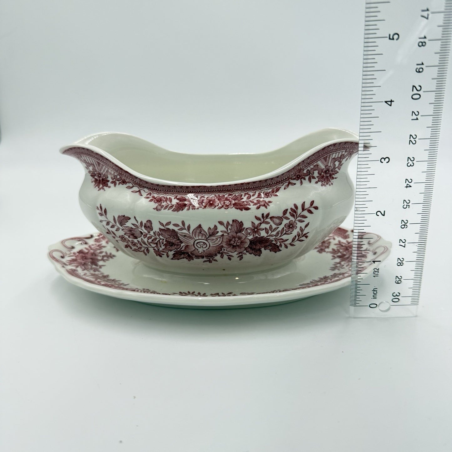 Vintage Villeroy & Boch Gravy Boat Porcelain Fasan Germany Red Floral Mettlach