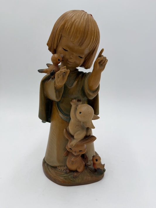 Anri Ferrandiz Wood Carved Figurine Talking to the Animals 1984 Italy 10”Vtg