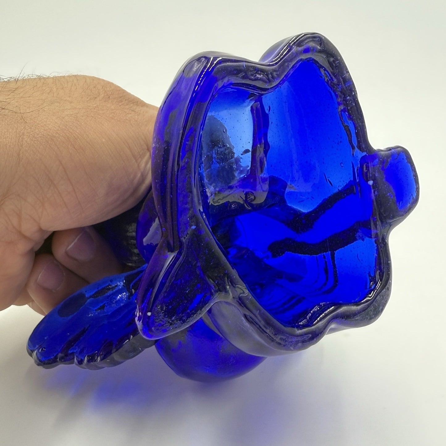 Vintage Art Glass Cherub Blue Cobalt Sitting Angel Candle Holder 5”