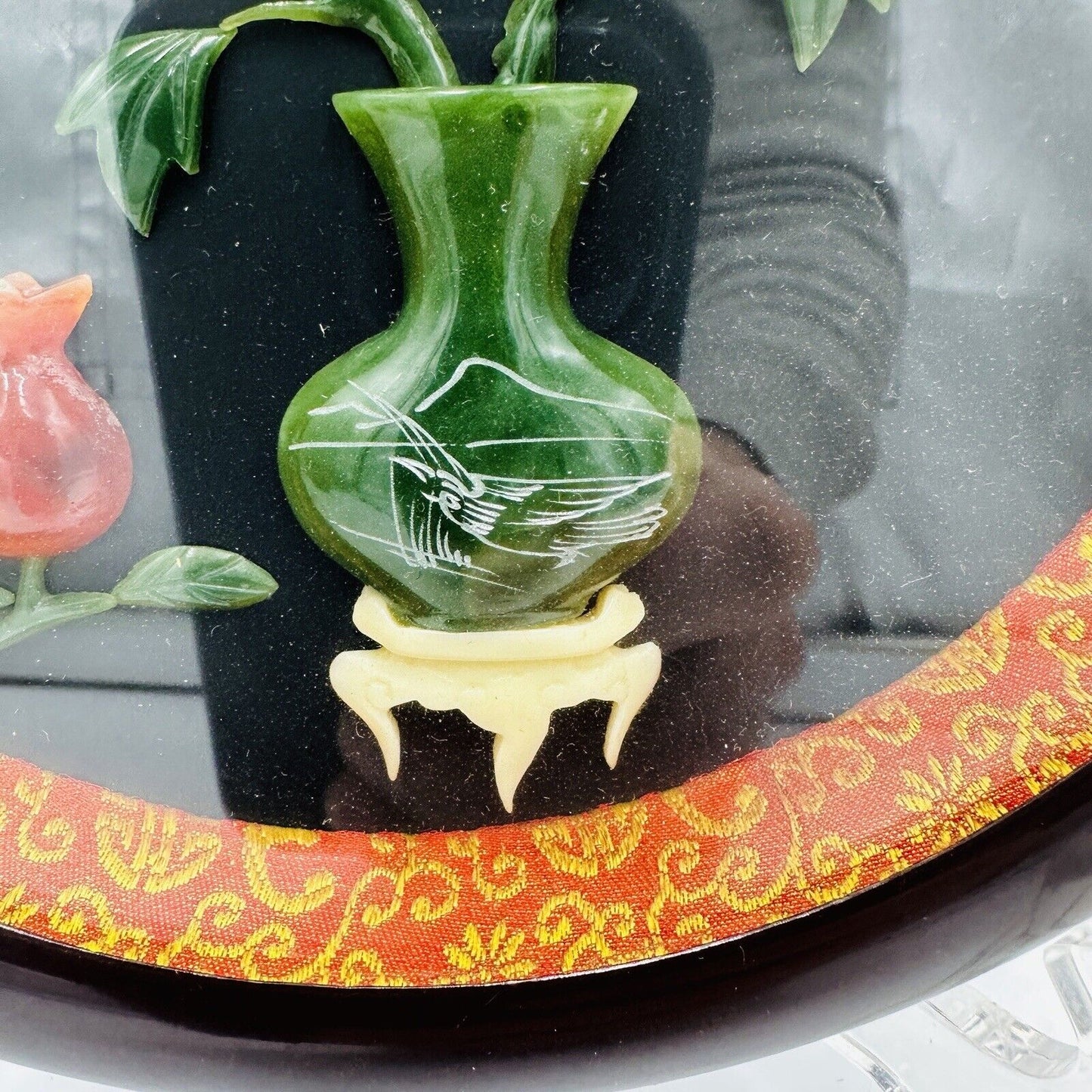 Chinese Round Art Blooming Flowers Smiling In Spring Jade Coral Wall Vintage