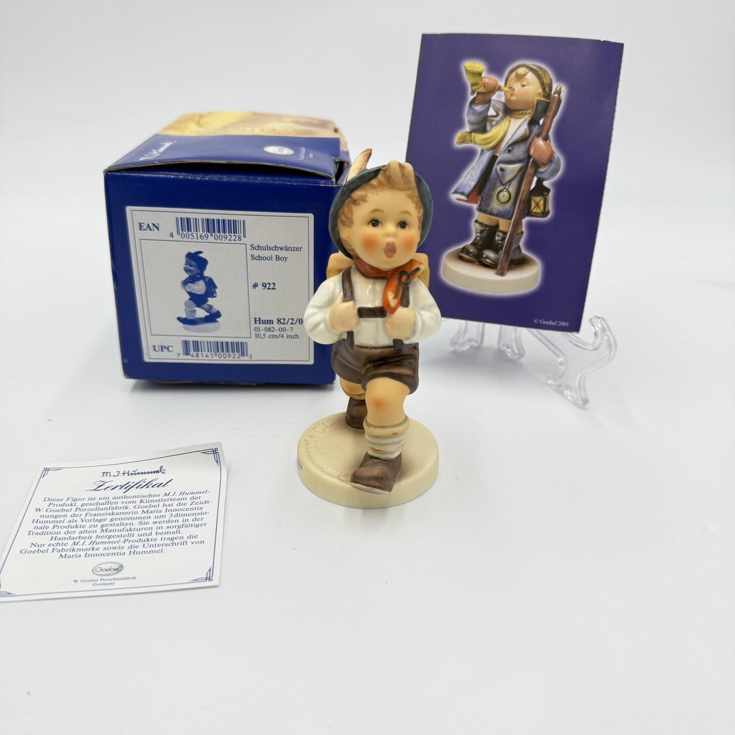 Hummel Goebel "School Boy Porcelain Germany Figurine #822/0 W/box 4” Vintage