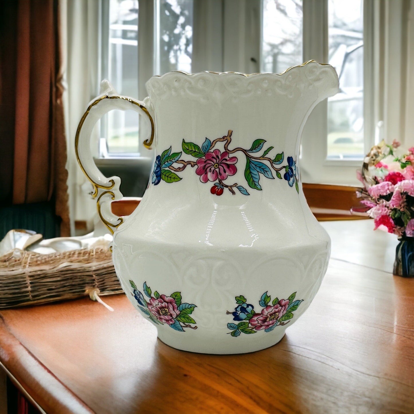 Aynsley Pitcher Porcelain Pembroke Floral 6in H 18th Century Design Large