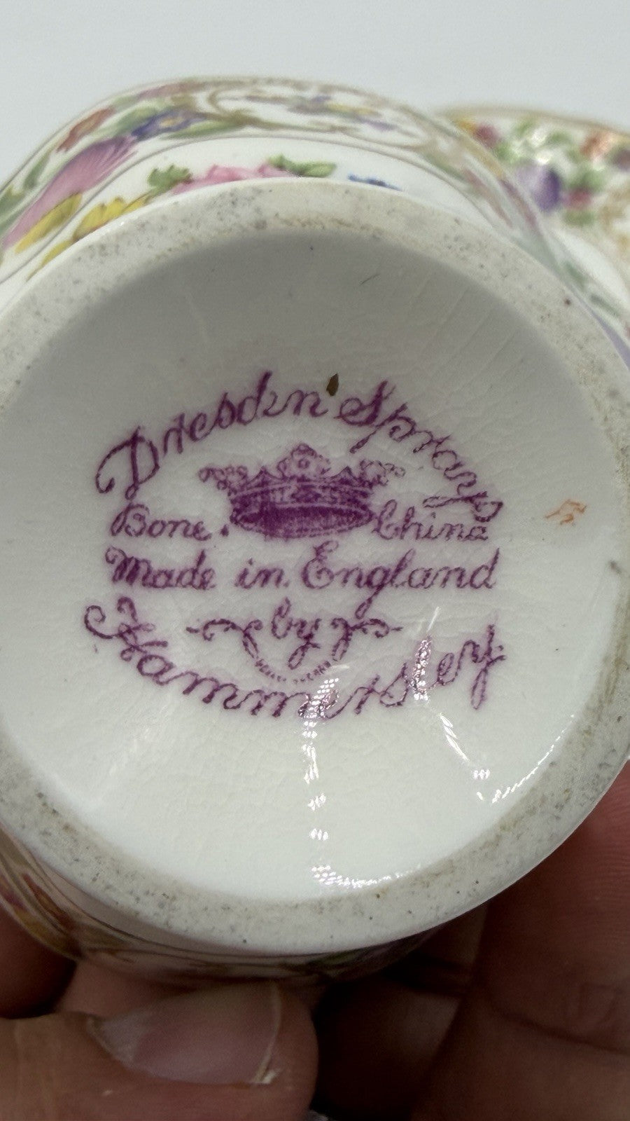Vintage Hammersley Bone China Dresden Sprays Tea Cup And Saucer Set Pink Marking