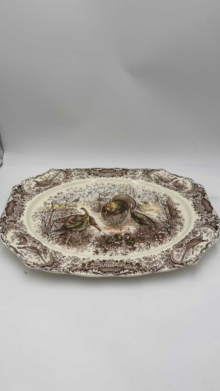 Johnson Bros Windsor Ware Woodland Wild Turkeys Serving Platter Ceramic 20”x16”