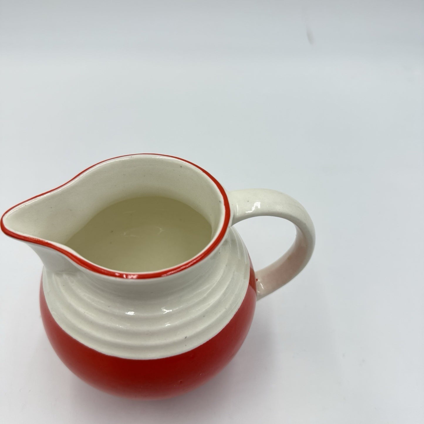 Vtg Czechoslovakia art deco modernist Ditmar Urbach Pottery pitcher Orange 4”x5”