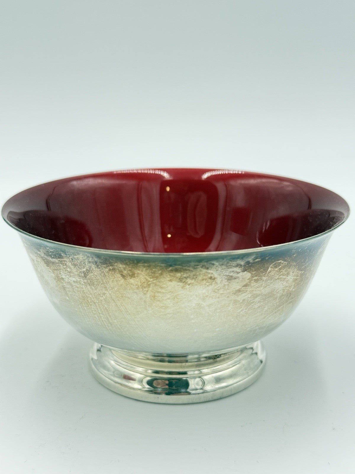 MCM Reed & Barton Bowl #102 Red Enamel Silver Plated 5" Diameter