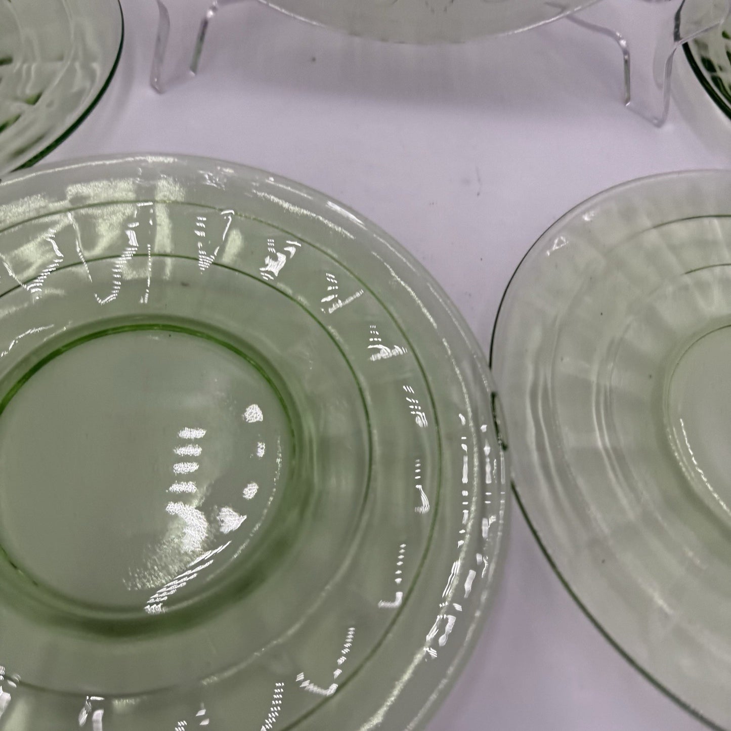 Hocking 1930’s Block Optic 6” Green Depression Glass Plates Dessert Uranium 5 PC