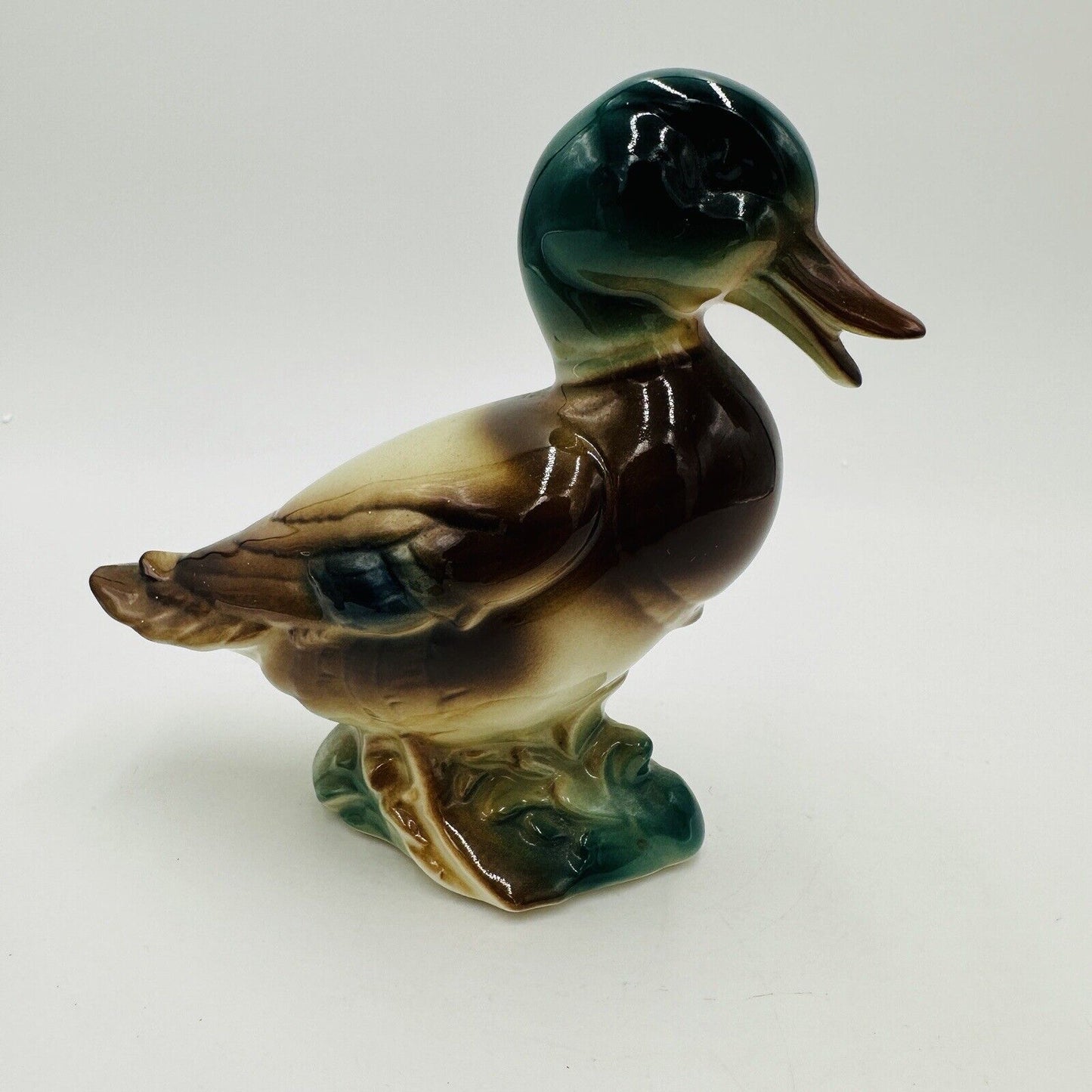 Royal Copley Duck Figurine Mallard Glazed Pottery Colorful Standing USA Vintage
