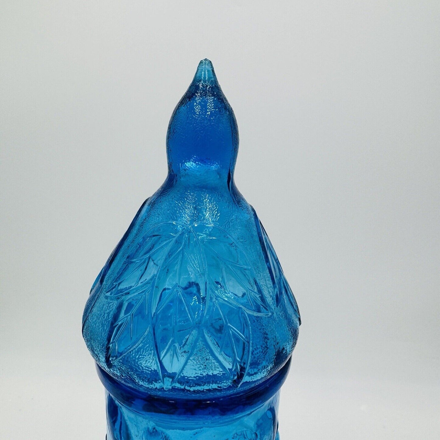 Vintage MCM Empoli Harvest Fruit Blue Embossed Apothecary Jar with Lid 17in