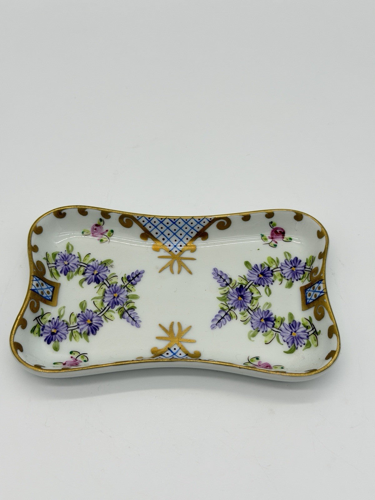 Limoges France Porcelain Hand Painted Floral Pattern Tray/dish 5”x3”
