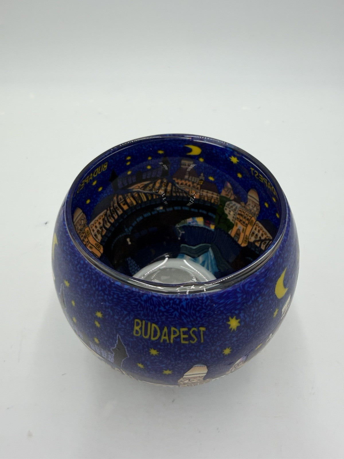 Leuchtglas germany art glass votive candle holder city Budapest Hungary 3.5”x3”