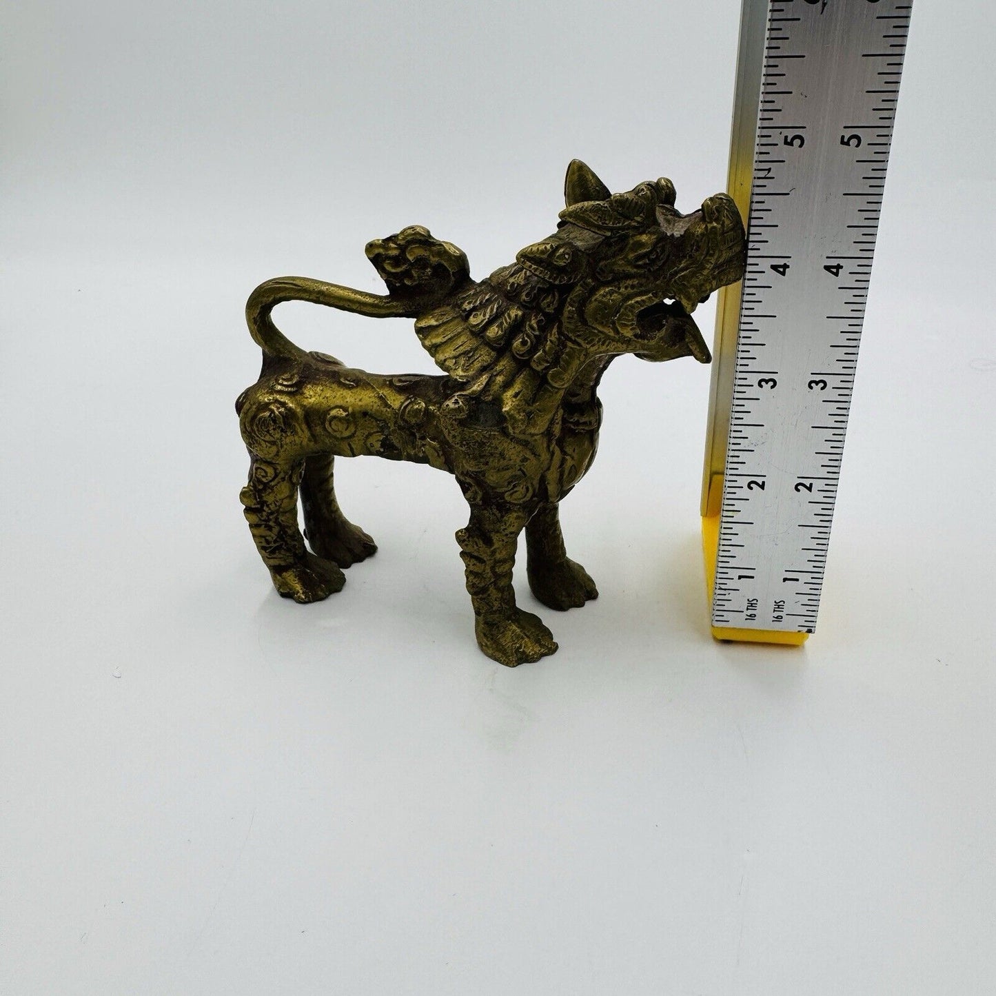 Vintage Heavy Brass Metal Foo Fu Dog Lion Chinese Statue Figurine