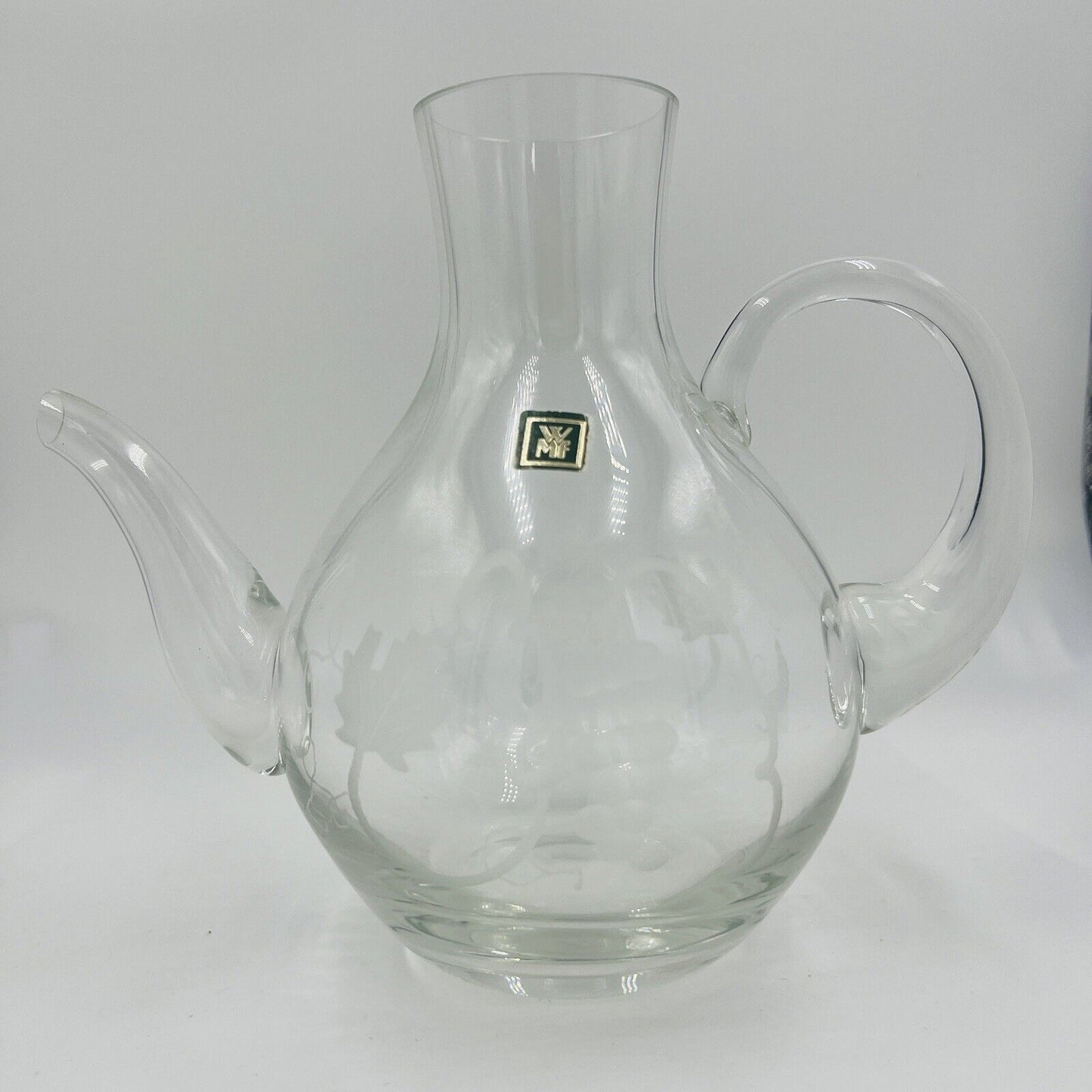 WMF Pitcher Glass Etched Grapes Jug Vintage Germany Home Decor Clear