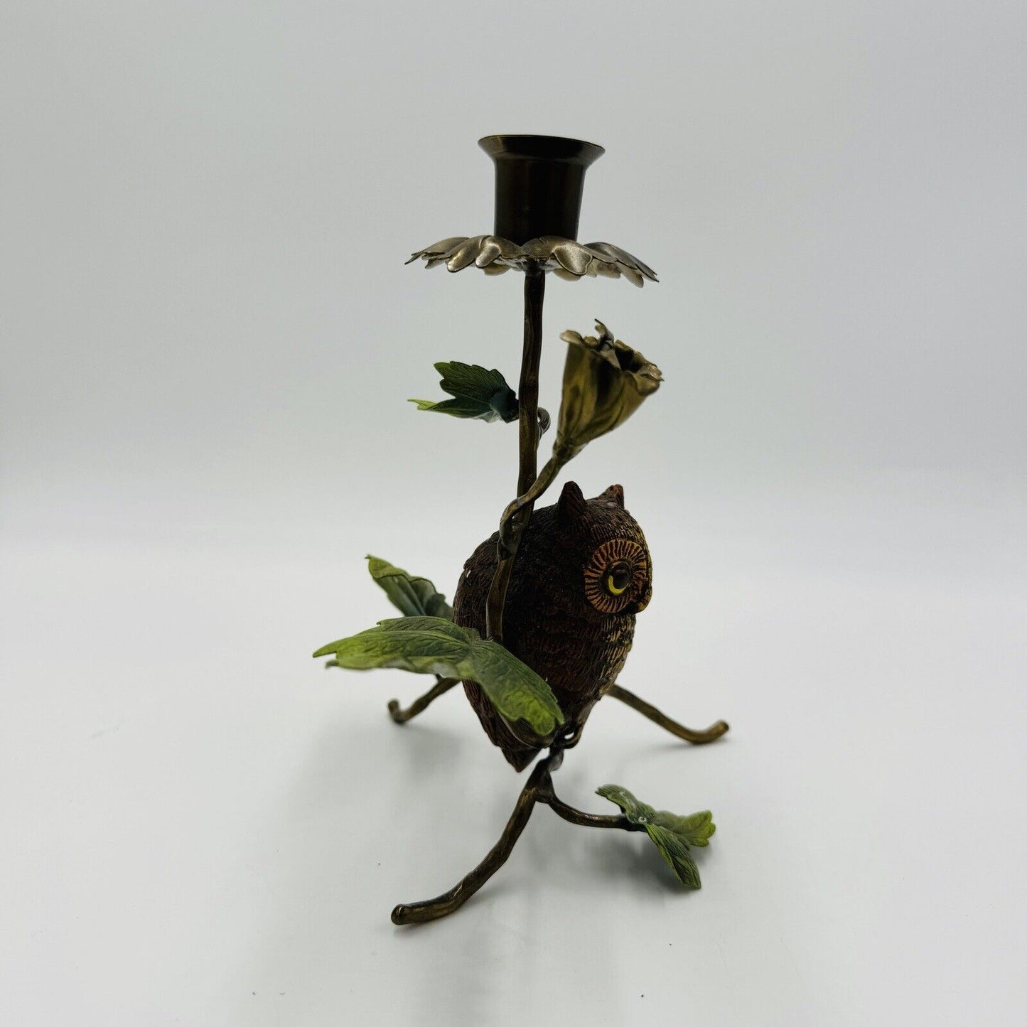 Mid century modern Metal Painted Solid Owl Candlestick