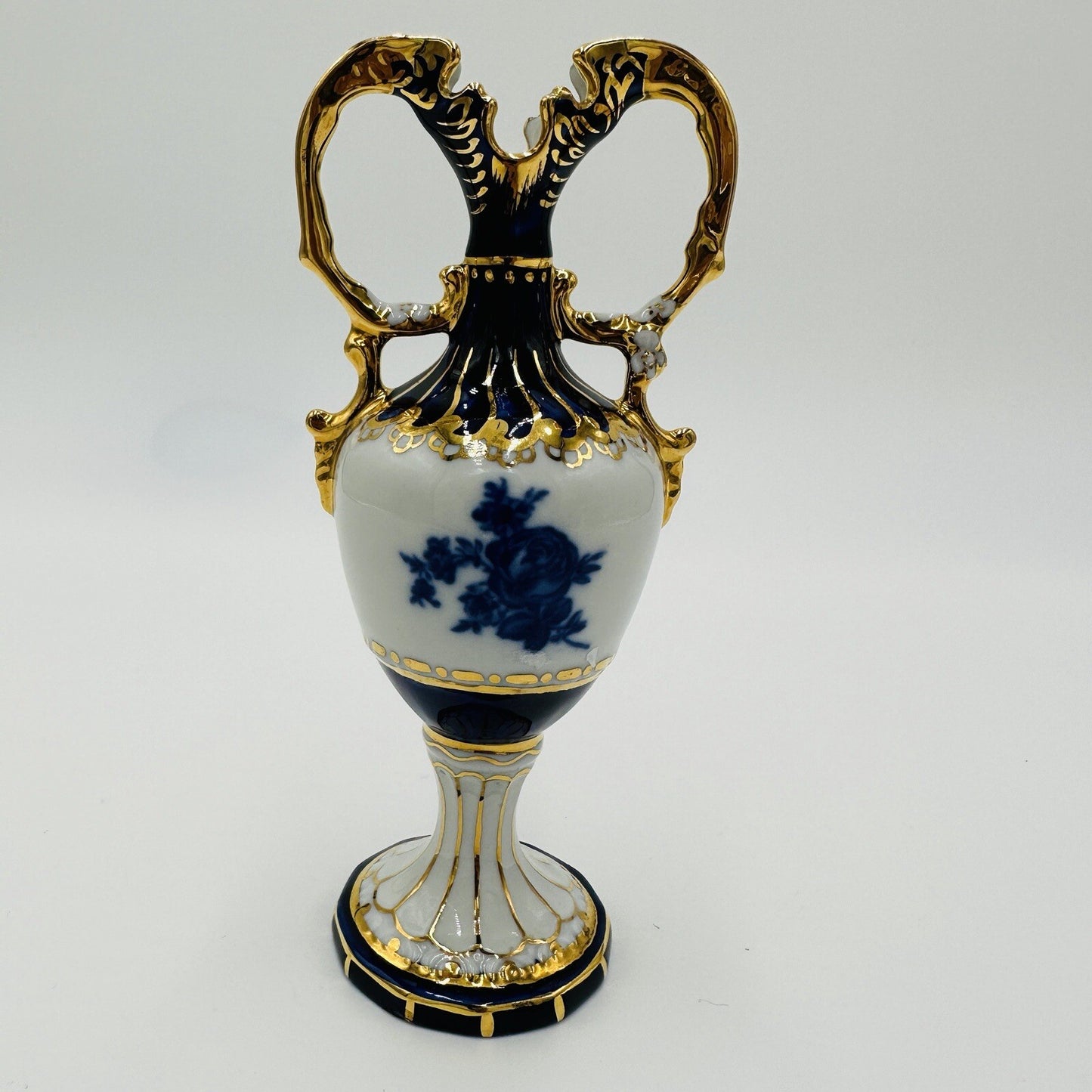 Royal Dux Vase Porcelain Bohemia Cobalt Blue Ornate Gold Floral Victorian Vtg