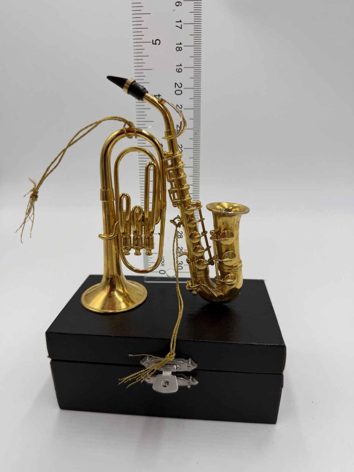 Vintage Gold Tone Saxophone & Euphonium Brass Instrument Christmas Ornaments