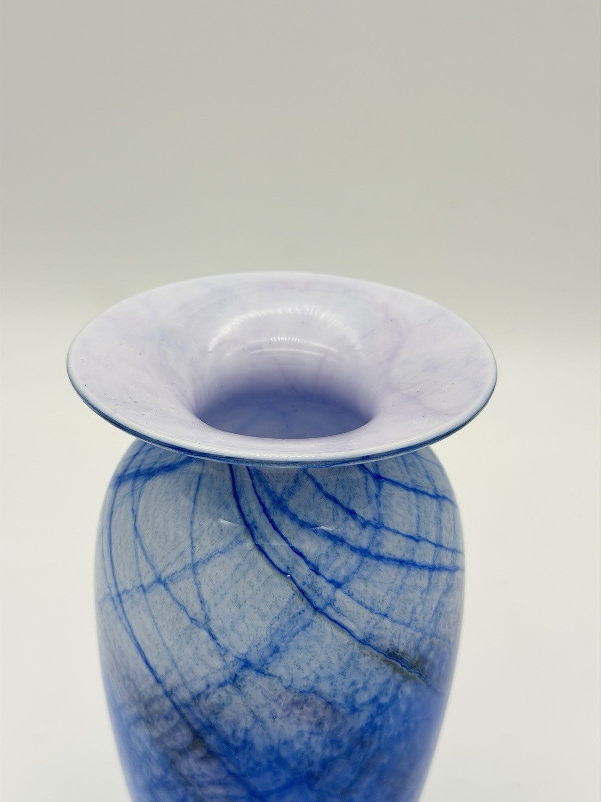 Michael Nourot Studio Art Glass 7.5”H White Cased Blue Vintage Vase 1984