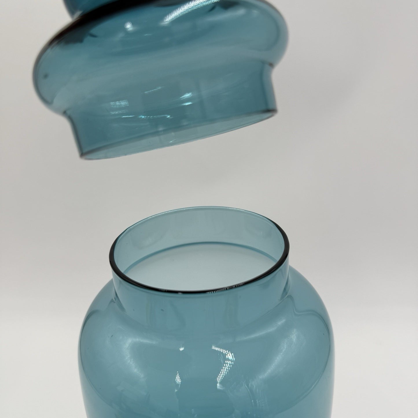 Rare Empoli Teal Italy MCM Blue Footed Apothecary Jar Lidded Vase 13” Art Glass