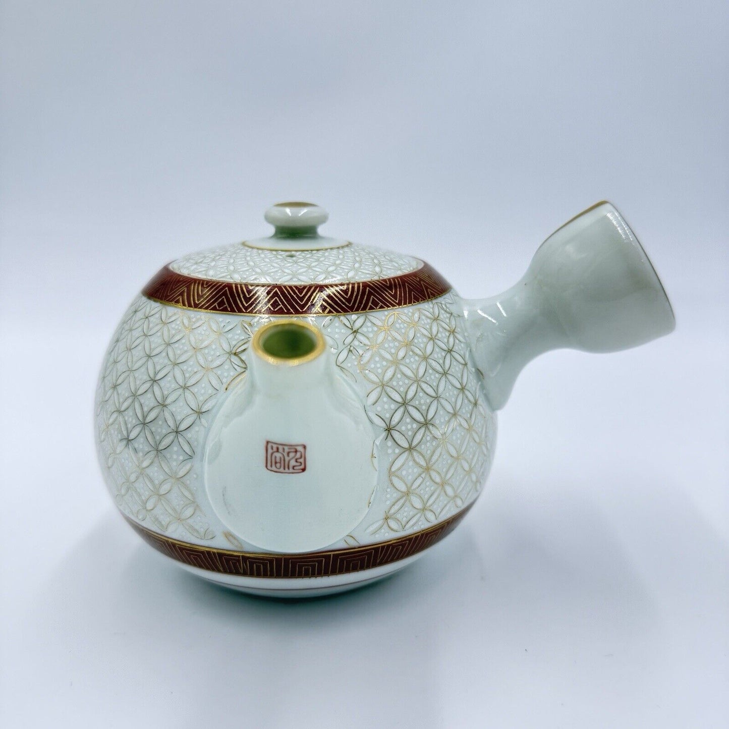 Antique Japanese Kutani Porcelain Tea Pot Gold Accents Embossed