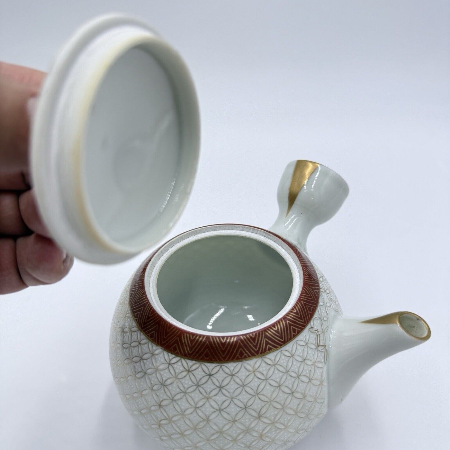 Antique Japanese Kutani Porcelain Tea Pot Gold Accents Embossed