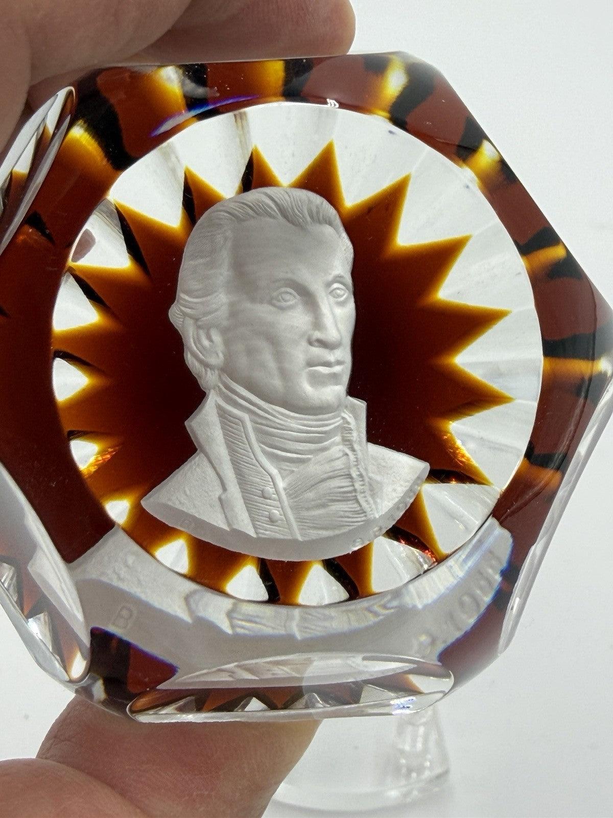 Baccarat France Crystal JAMES MONROE Sulphide Paperweight Ruby Red Faceted