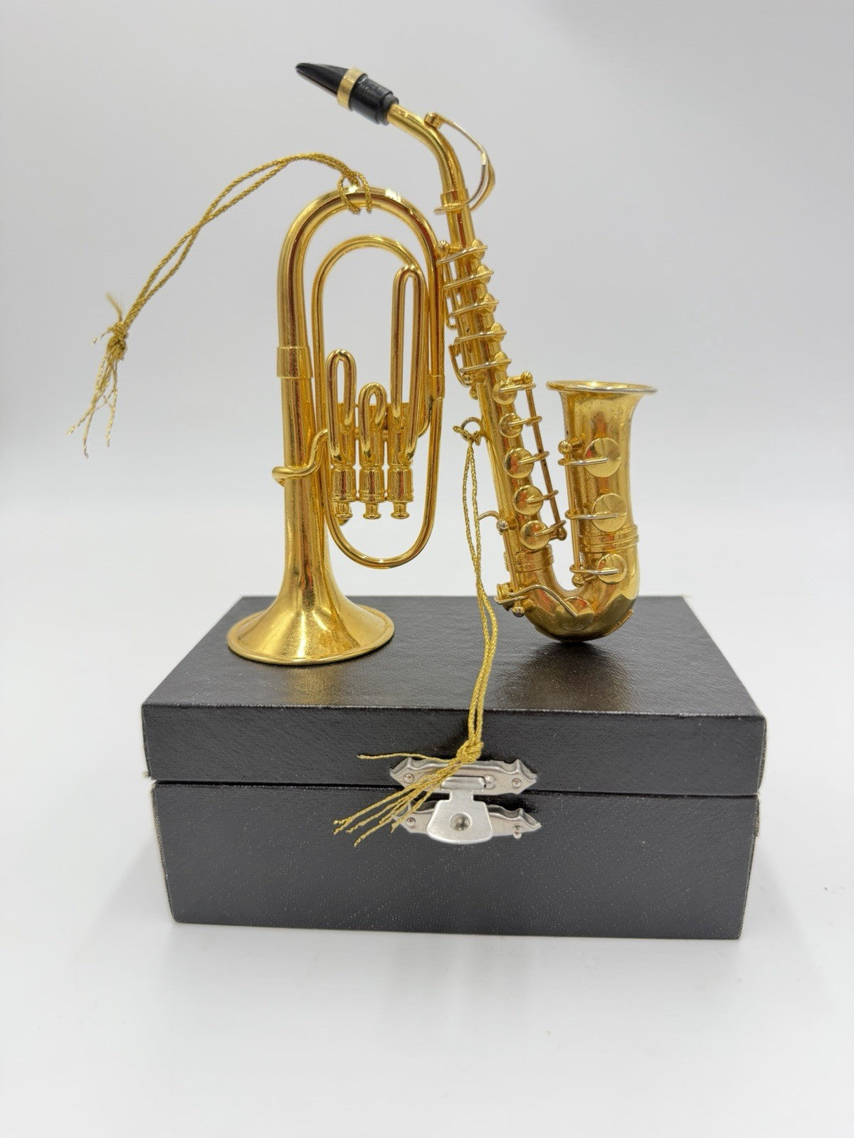 Vintage Gold Tone Saxophone & Euphonium Brass Instrument Christmas Ornaments