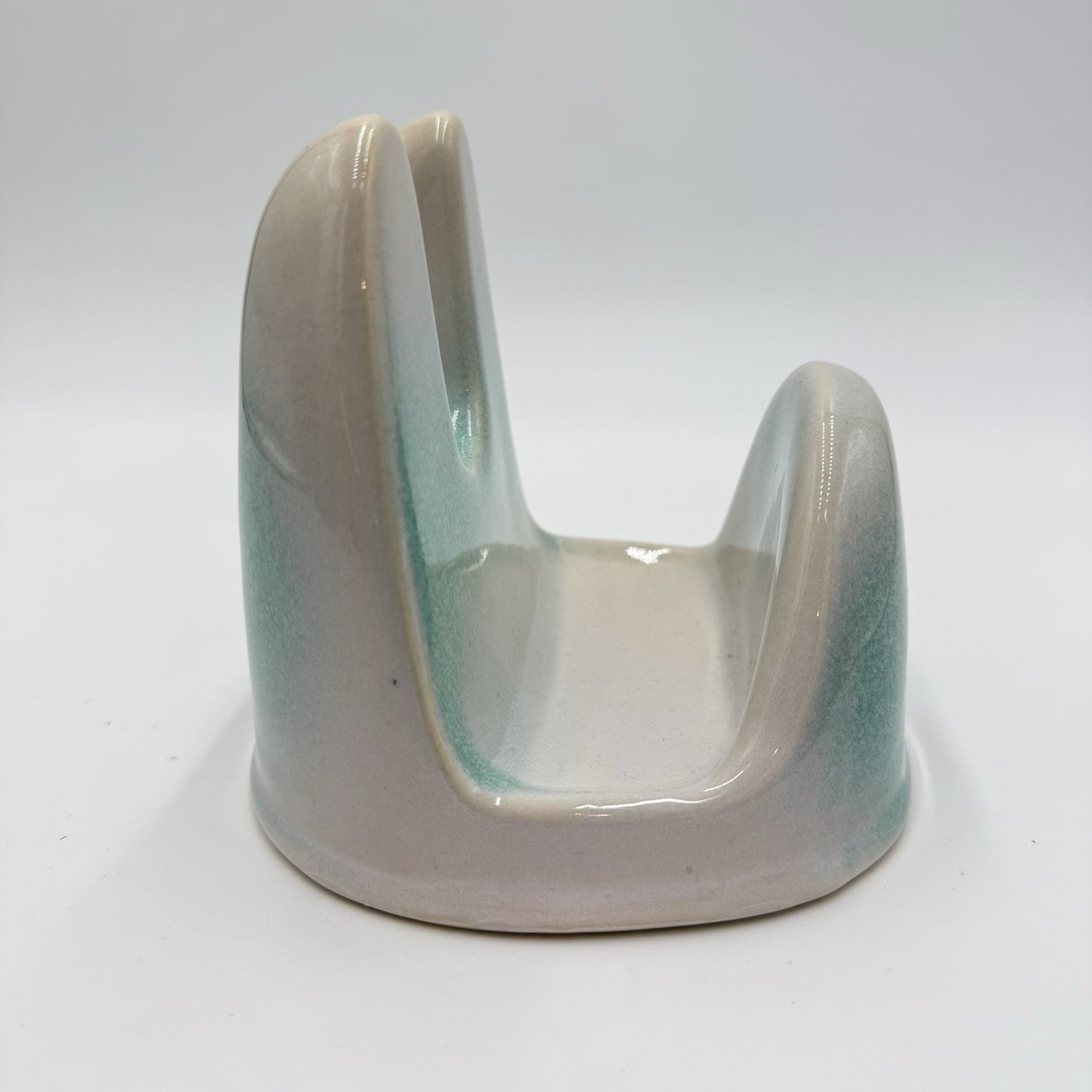Studio Art Pottery Green & White Lid Stand Stoneware 5”x5.5”x5”