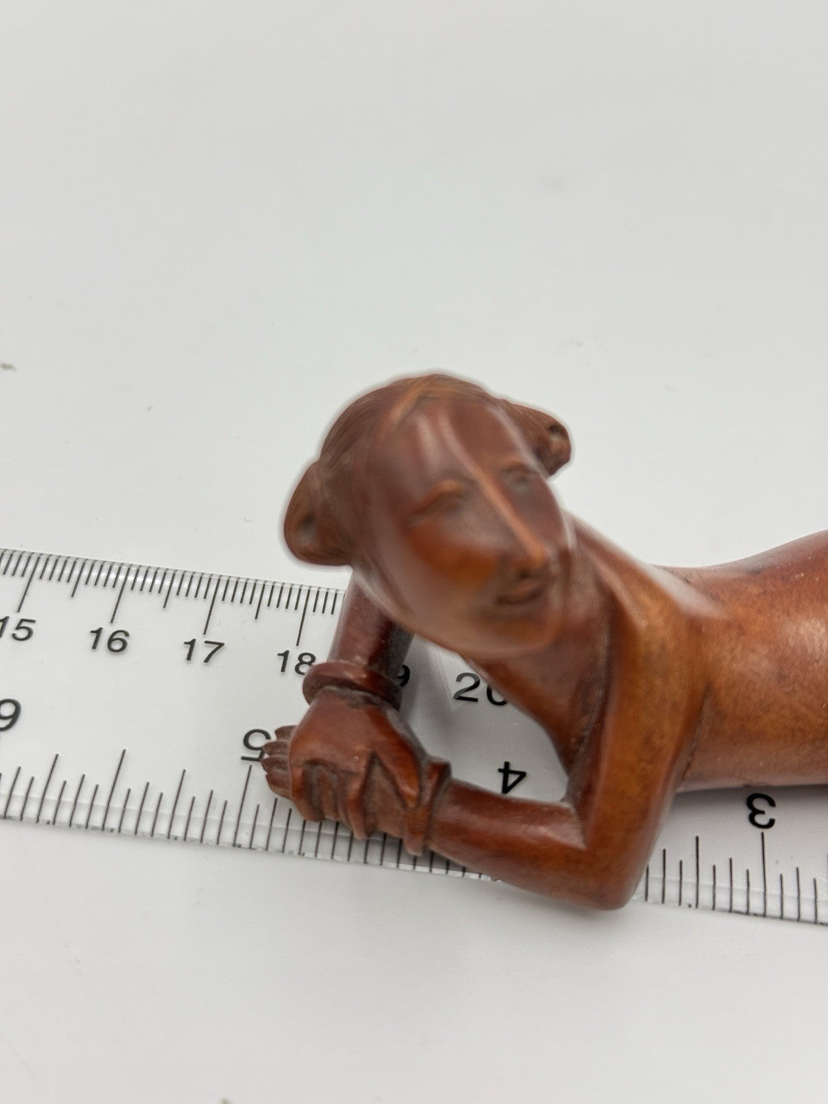 Antique Chinese Netsuke Wood Carved Women Posing Figurine Folk Art Hand Carved