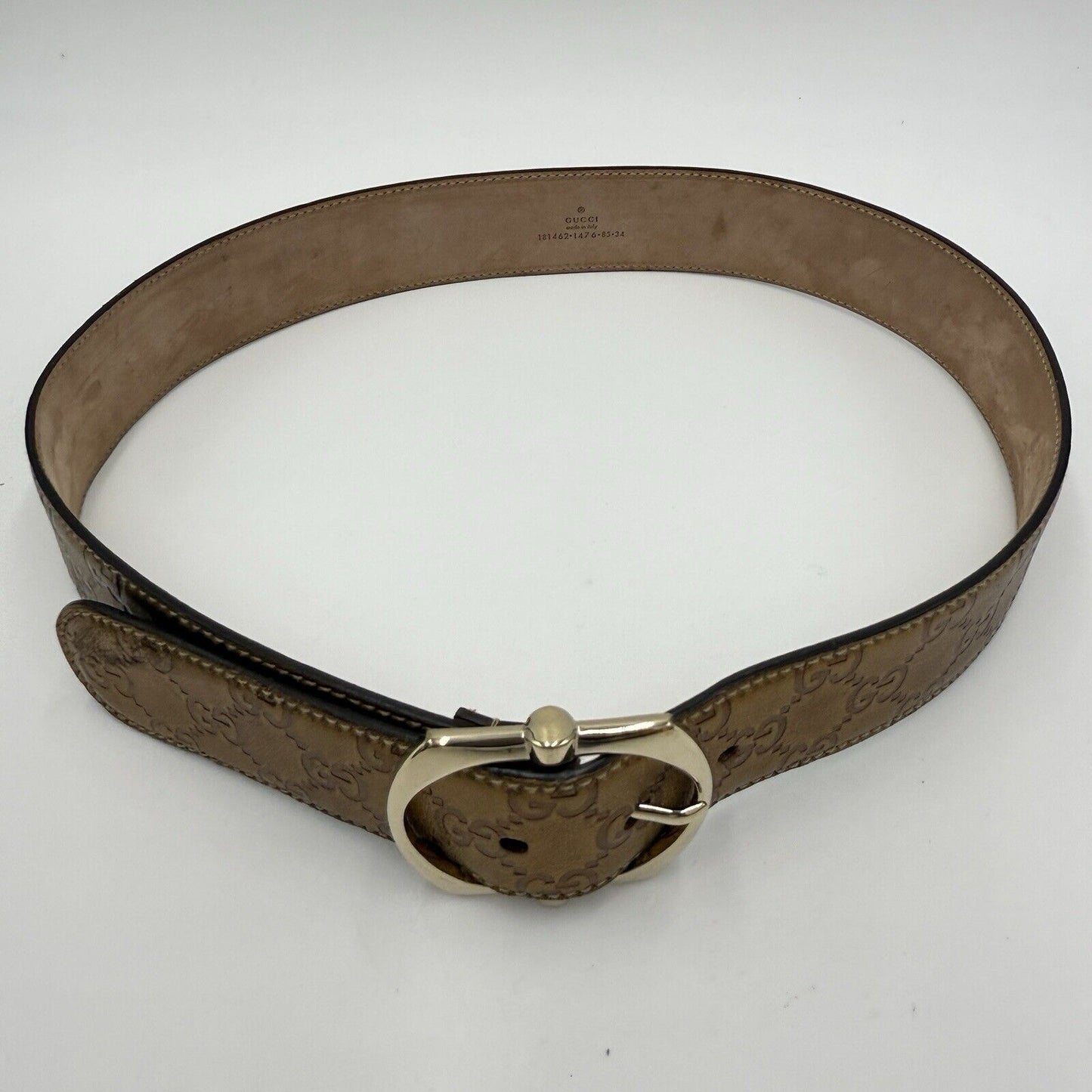 Gucci Bronze Metallic Guccissima Monogram Leather Belt Sz 85/34" Italy Authentic
