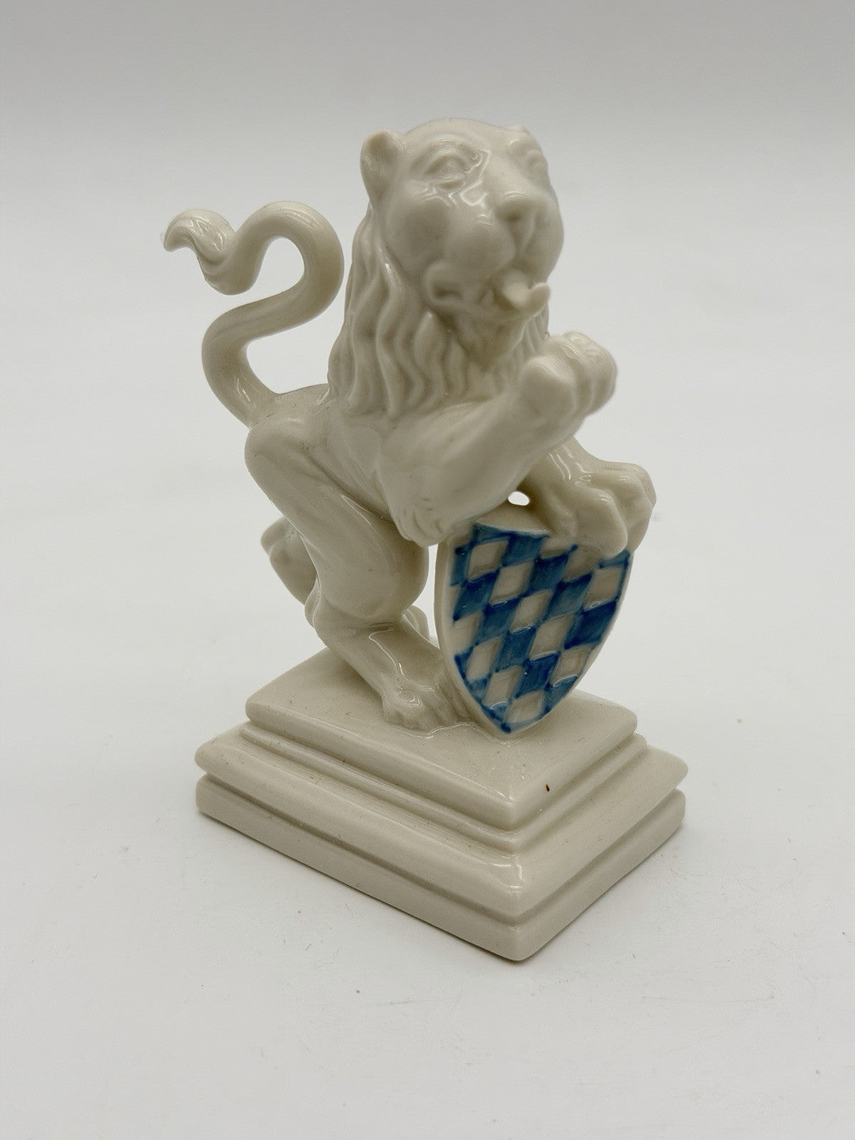 Antique Nymphenburg Porcelain Bavarian Lion Figurine With Flag 3.5” Germany