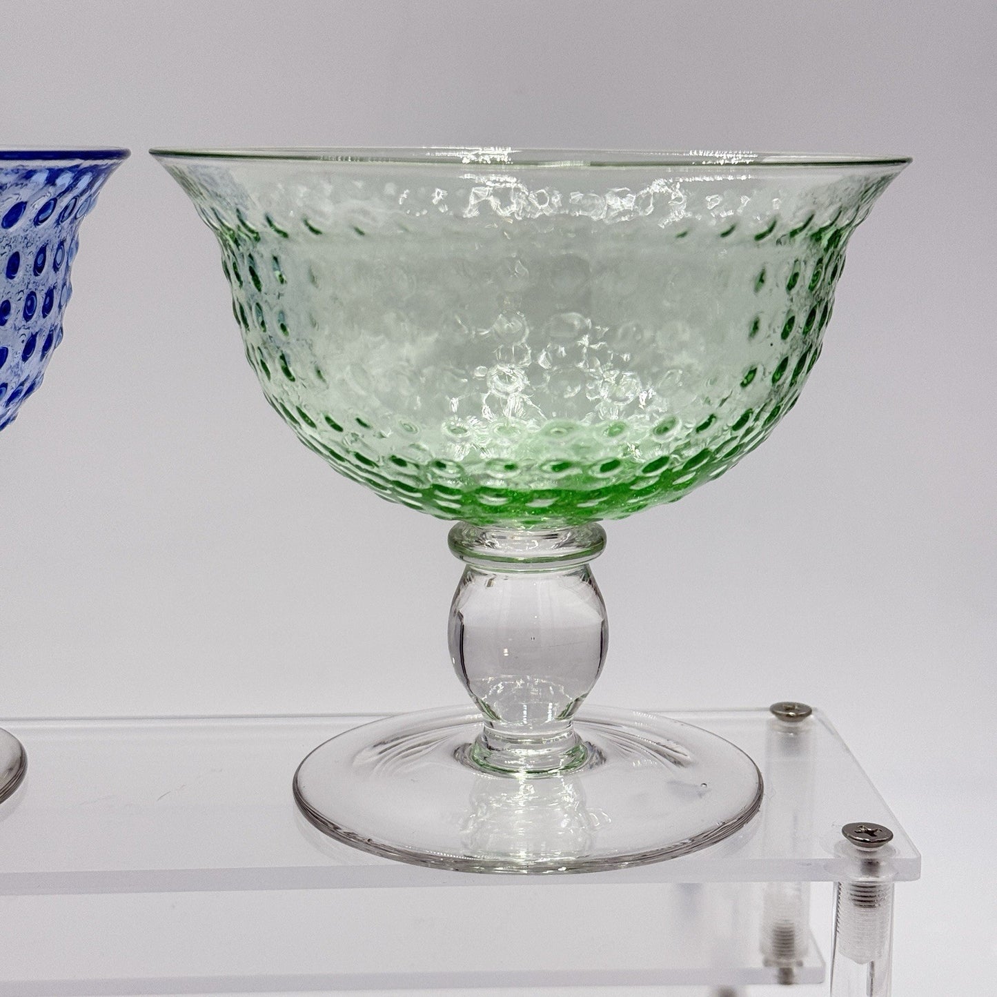 Vintage Hobnail Art Glass Blue Green Dessert Sherbet/Glasses Pair