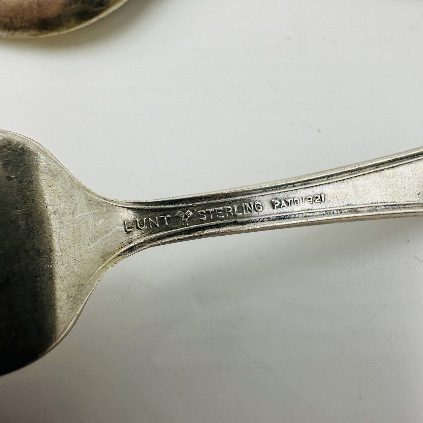 PATD 1921 Lunt William & Mary Baby Fork & Spoon Set Treasures Sterling 4” 2 Pcs