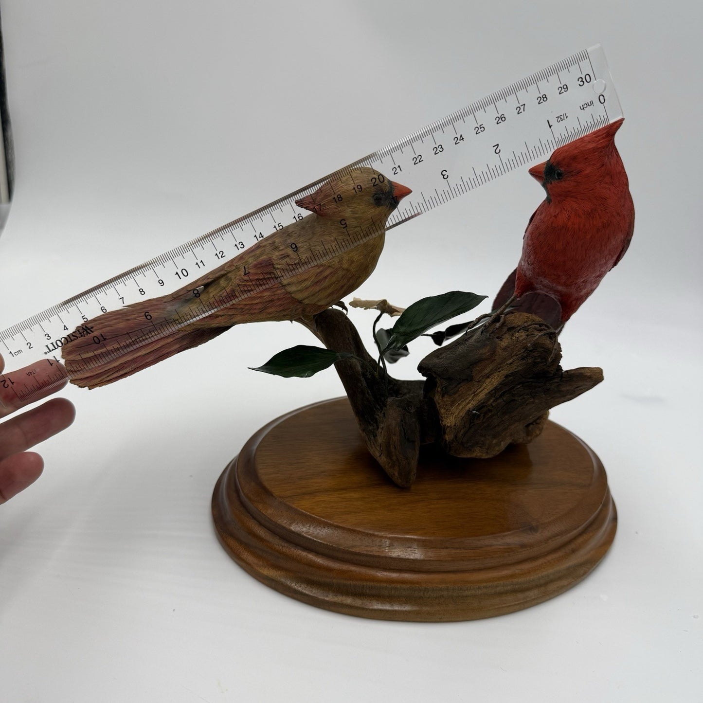 Vintage Susan Young Folk Art Wood Carving Northern Pair Cardinal Perched Signed