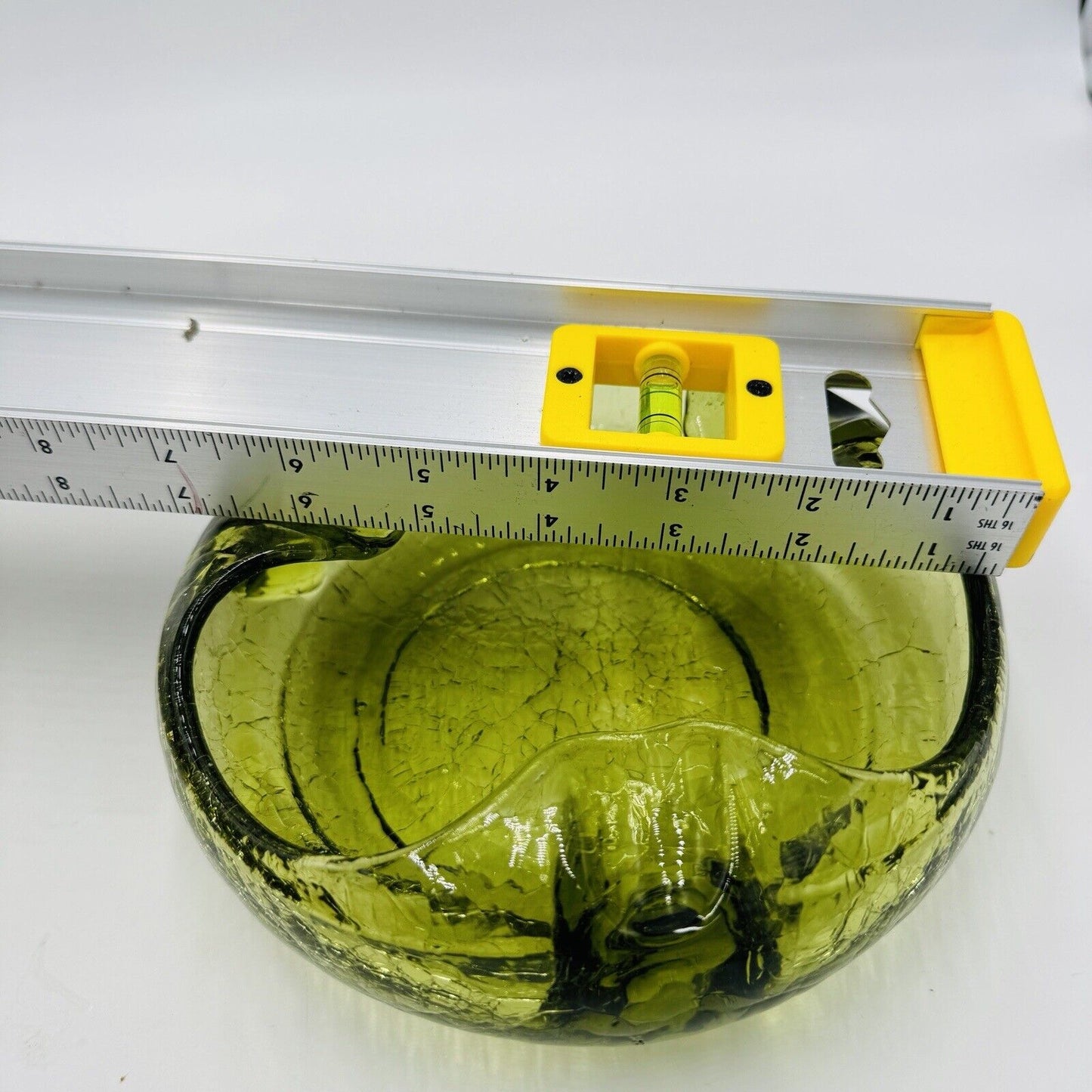 Viking Art Glass Cigar Ashtray Green Crackle MCM Vintage 7”