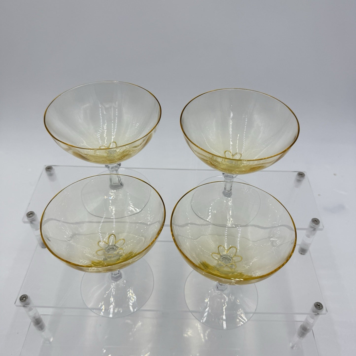 Fostoria Topaz Low Stem Art Glass Sherbet Champagne Yellow Glasses 4” Set 4