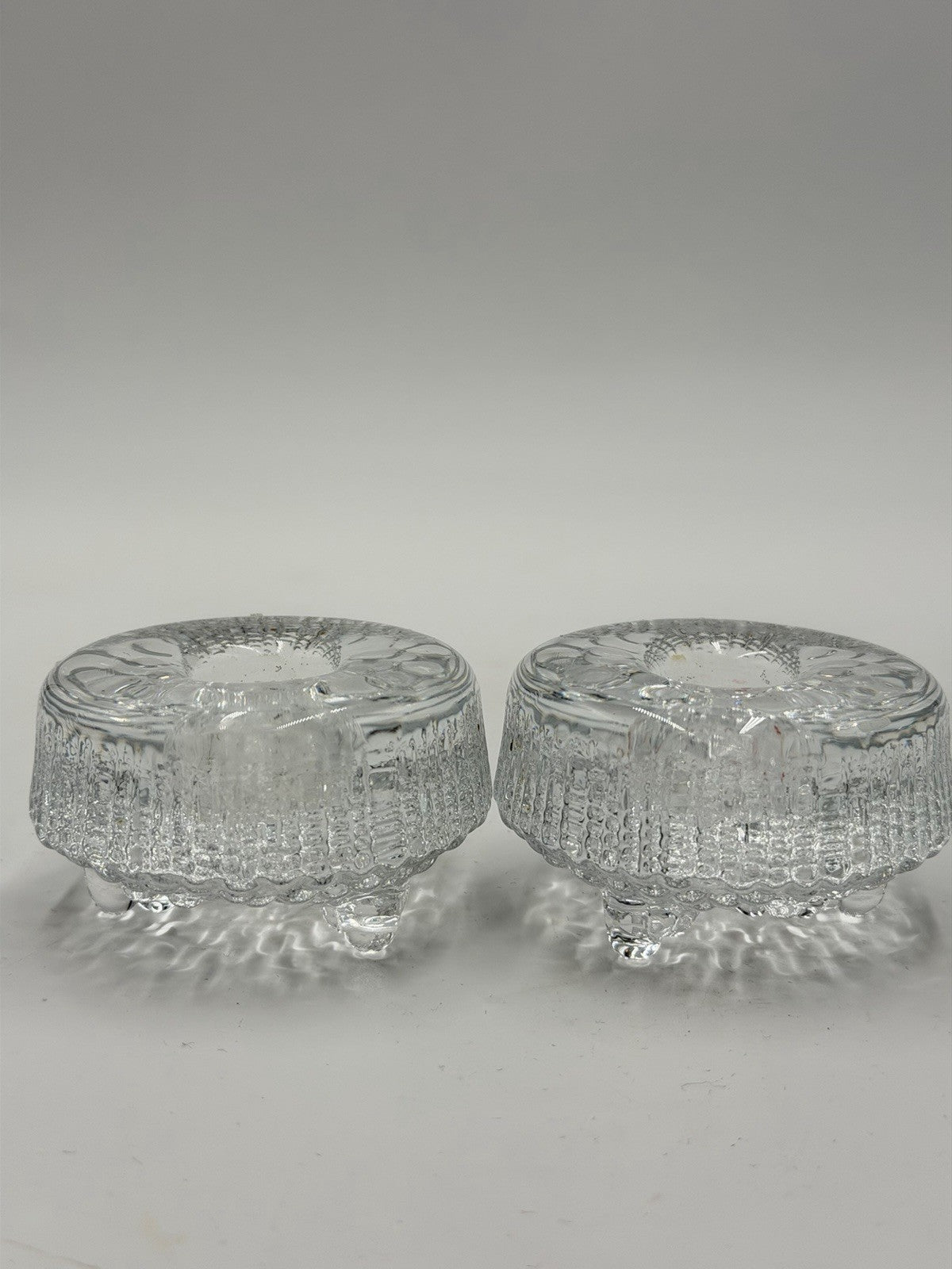 Iittala Crystal Finland Ultima Thule Pat Wirkkala Design Candle Holders Hobnail