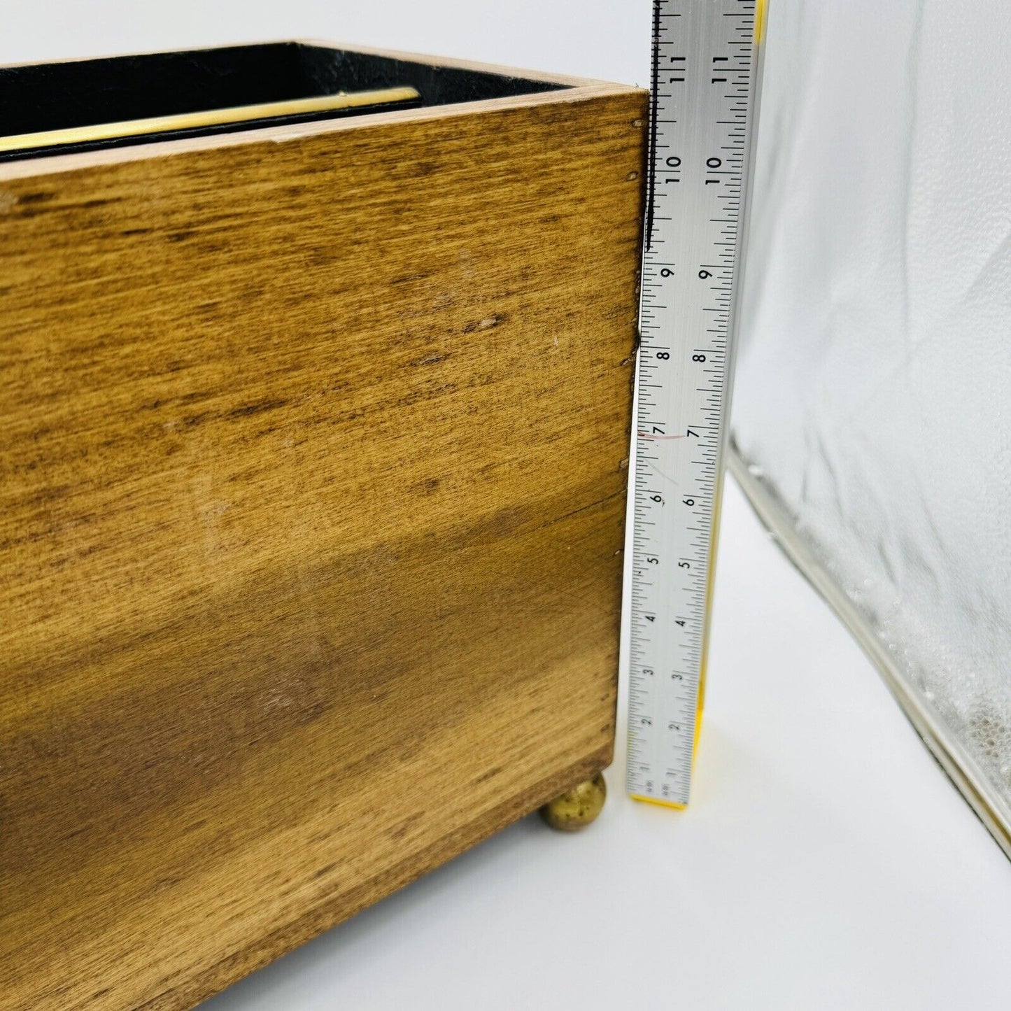 Magazine Holder Brass Handles Vintage Solid Wood Hollywood Regency Storage Decor