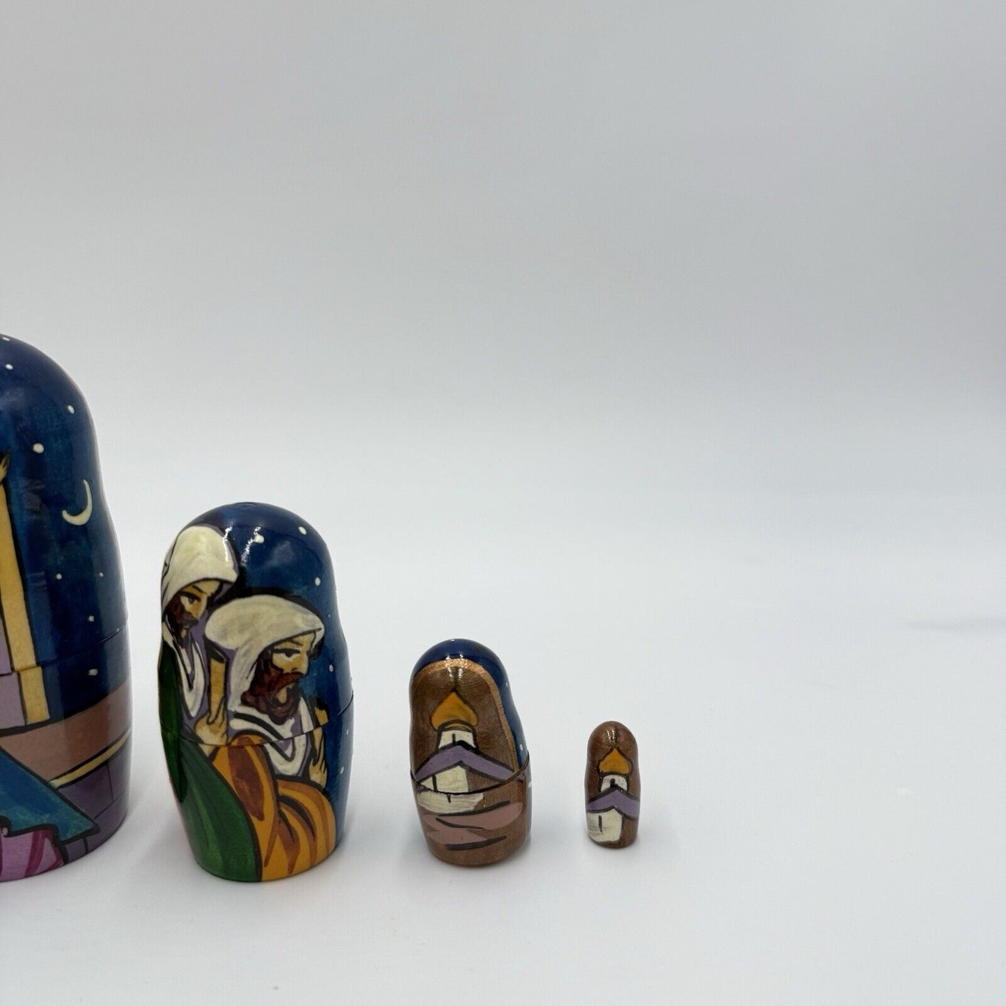 Rare Wooden Nativity Nesting Dolls Hand Painted 6” Holy Family Christmas 5 PCs